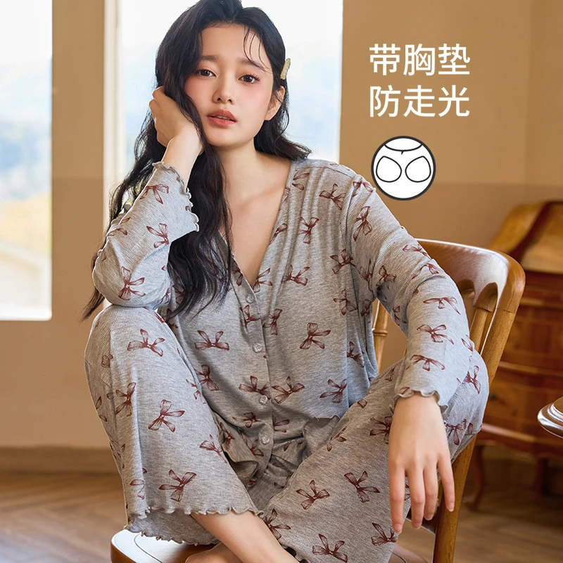 带胸垫月子服夏薄款产后莫代尔哺乳家居服待产孕妇睡衣套装88212