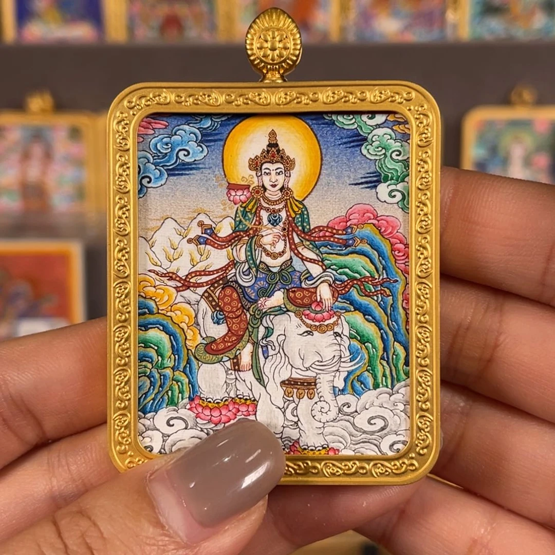 天***尘吊坠普贤青海热贡唐卡