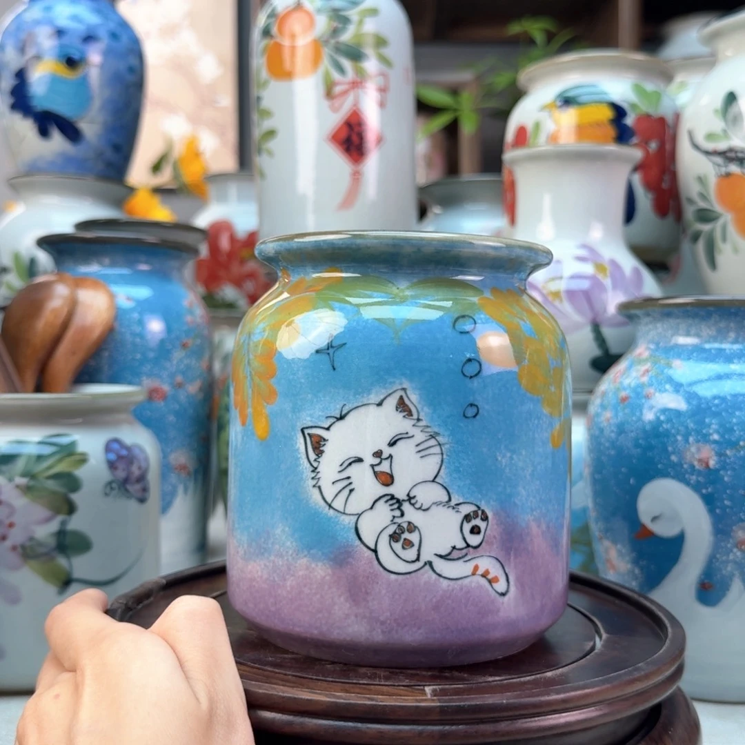 景德镇纯手绘陶瓷花瓶无孔