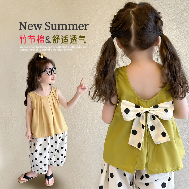 女童夏装套装2025新款洋气韩版波点独特无袖背心儿童女宝两件套