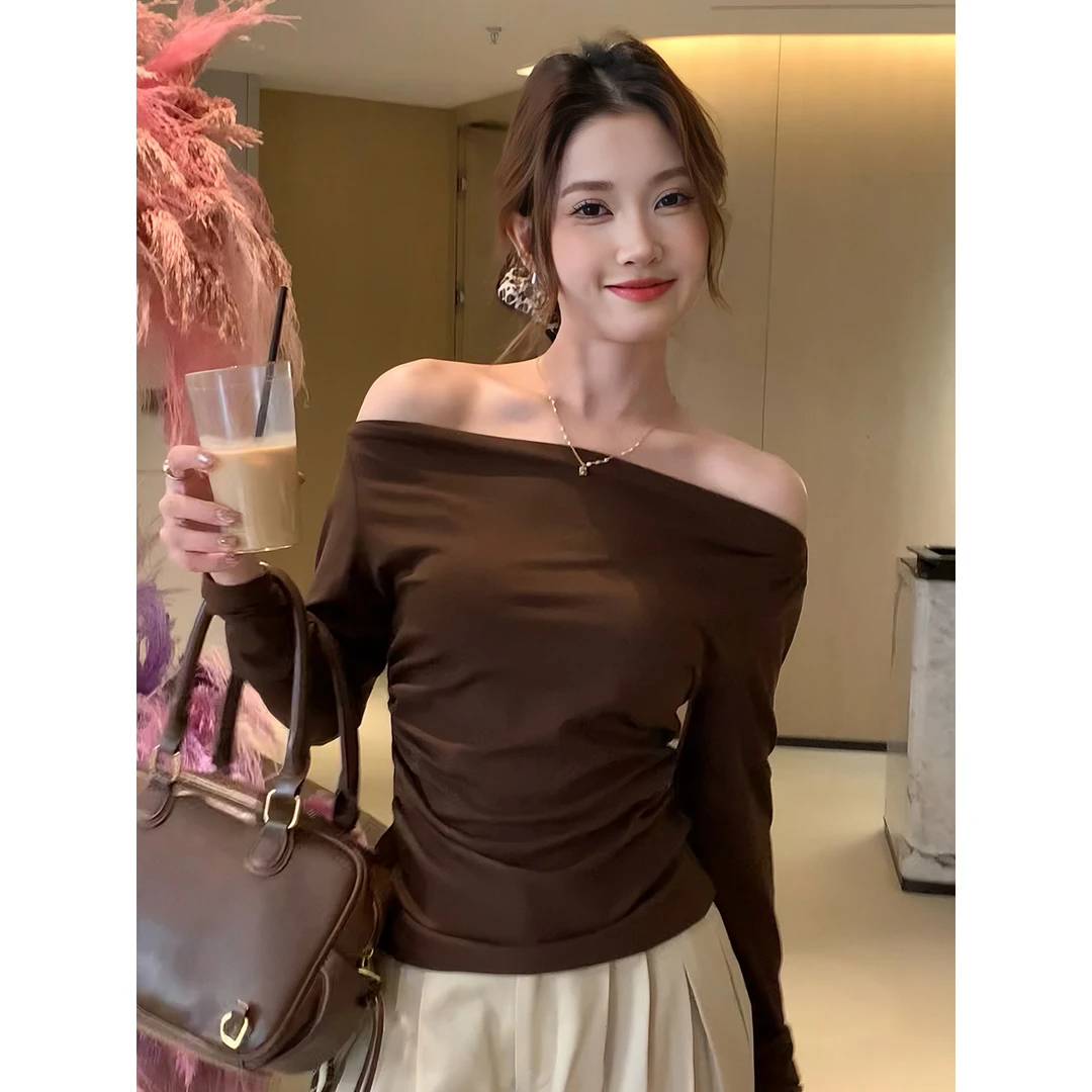 春秋女设计感小众百搭修身显瘦长袖知性上衣圆领韩版套头
