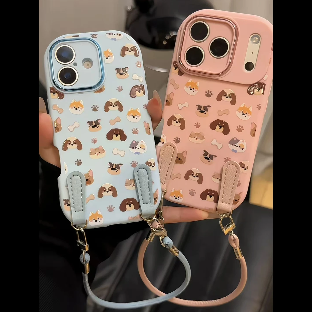 可爱小狗适用苹果17华为p70oppo小米15vivo金属小胖妹挂绳手机壳