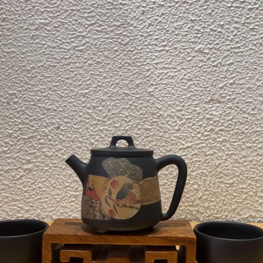 红泥哑光茶壶餐贴刻填08