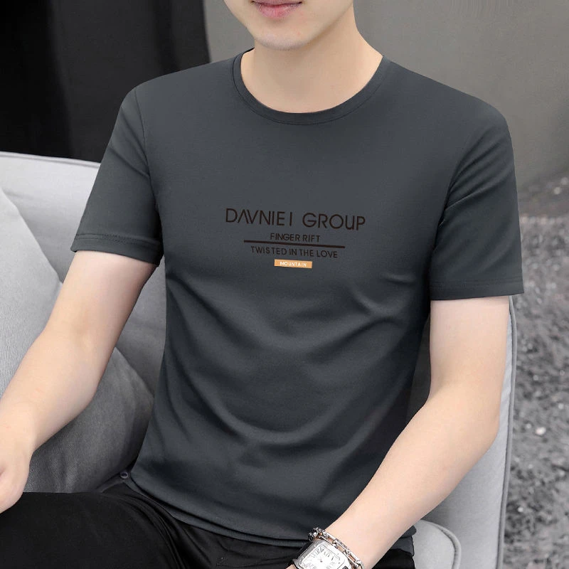 夏季男士圆领短袖T恤薄款时尚半袖印花中青年休闲百搭外穿上衣男