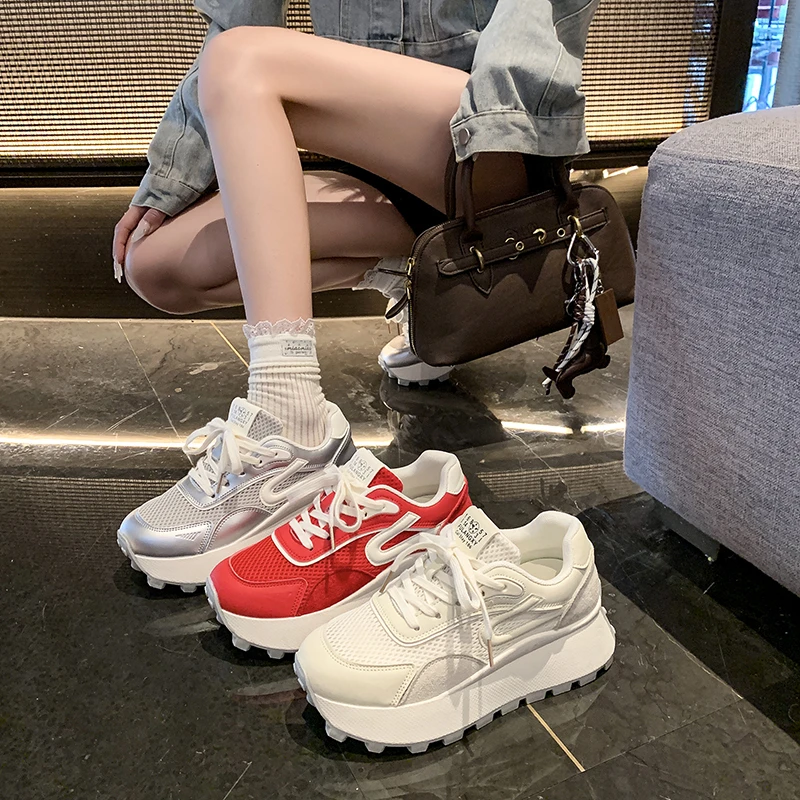 小众厚底增高网面透气老爹鞋女2025年秋季新款时尚百搭系带运动鞋