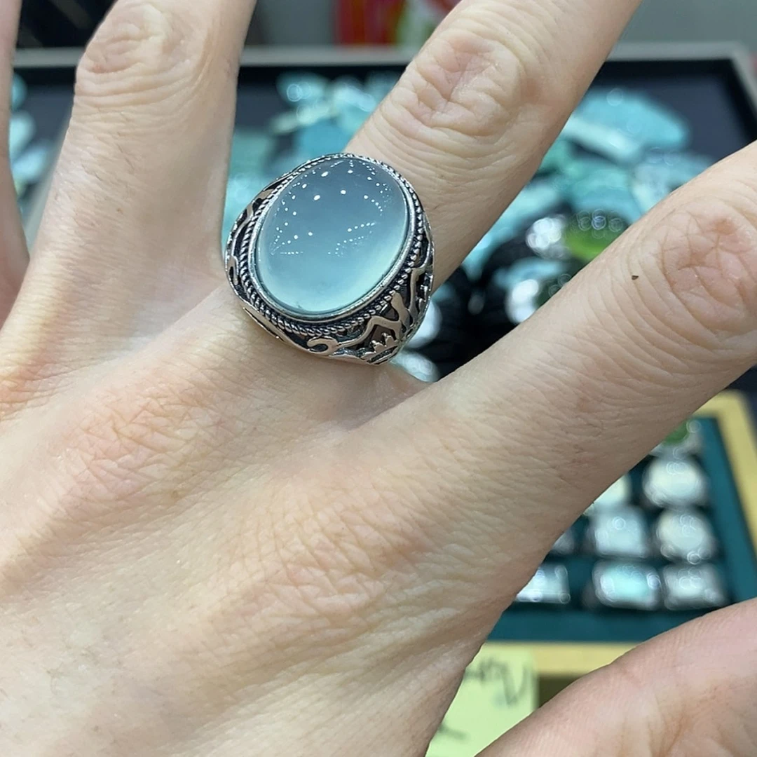 【闪购商品】蛇纹石玉银S925镶嵌戒指