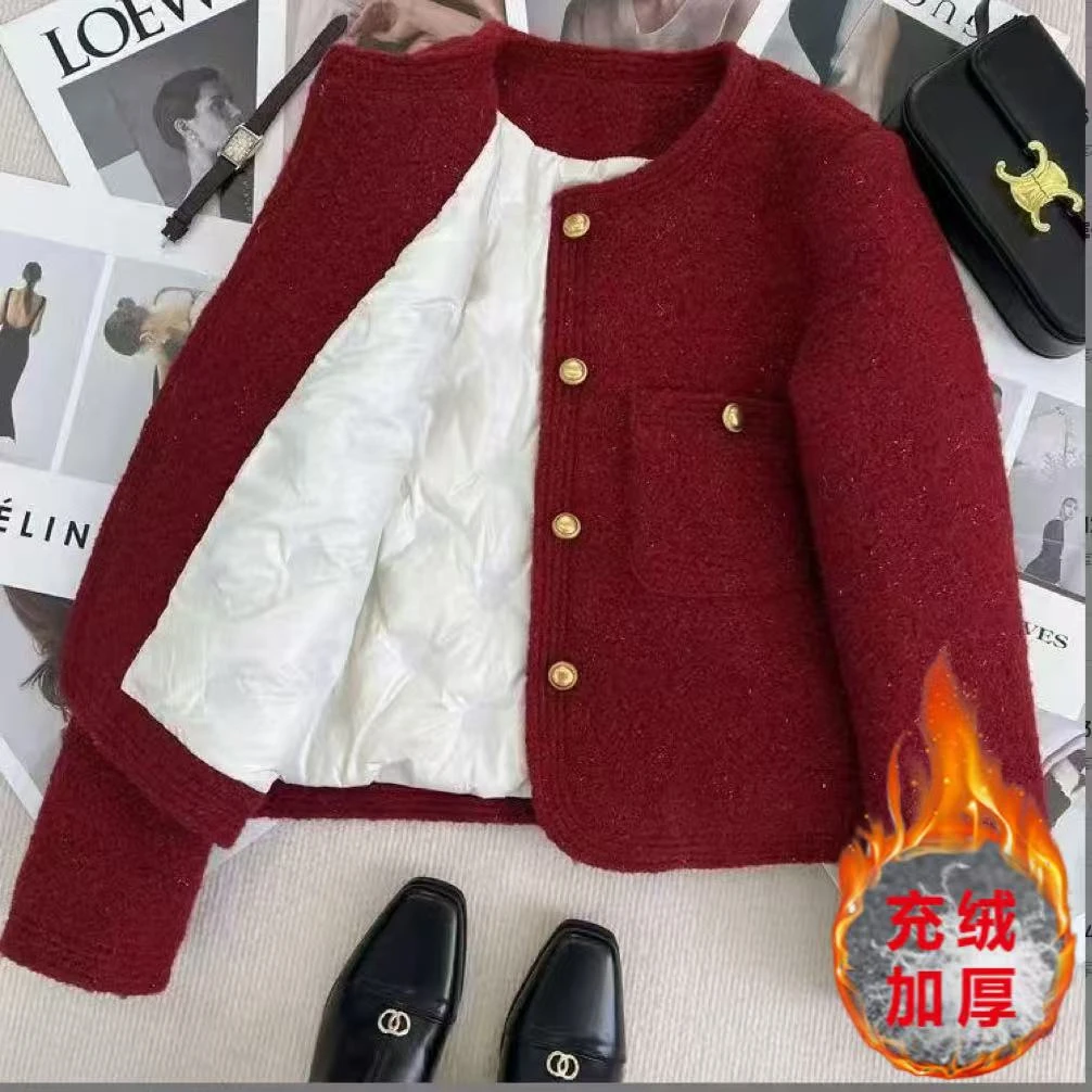 【当天发+运费险】黑色充绒内胆亮晶晶显瘦精致小香风加厚保暖P2433