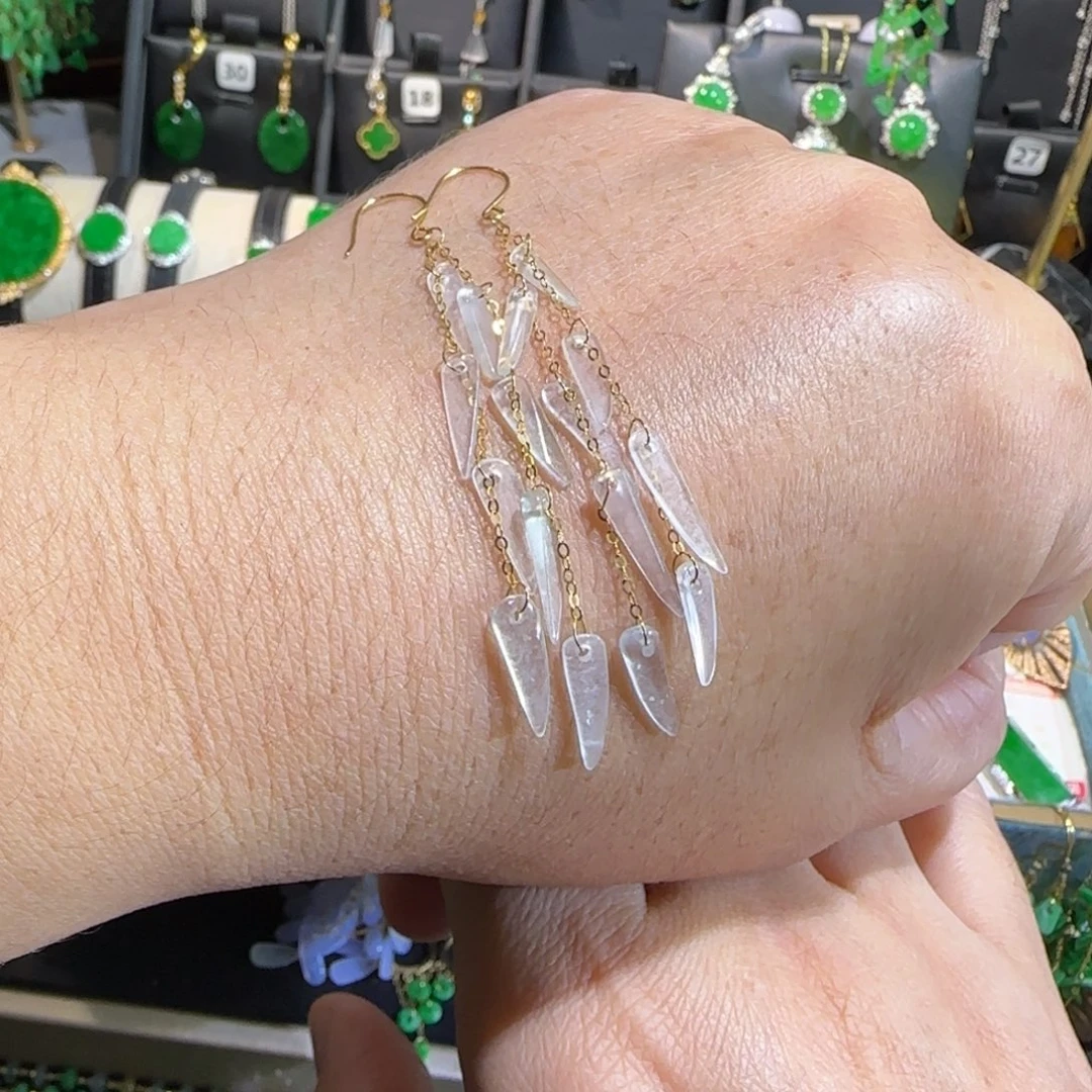 翡翠18K金镶嵌颈饰耳钩