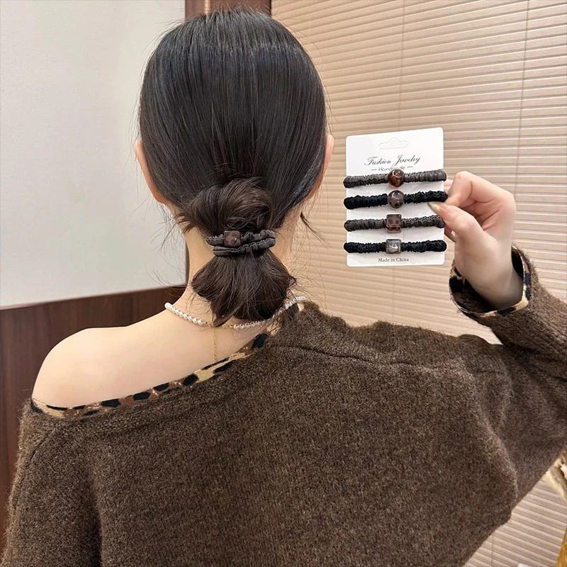 简约豹纹球球小肠发圈女高级感不伤发扎头皮筋马尾丸子头发绳头绳