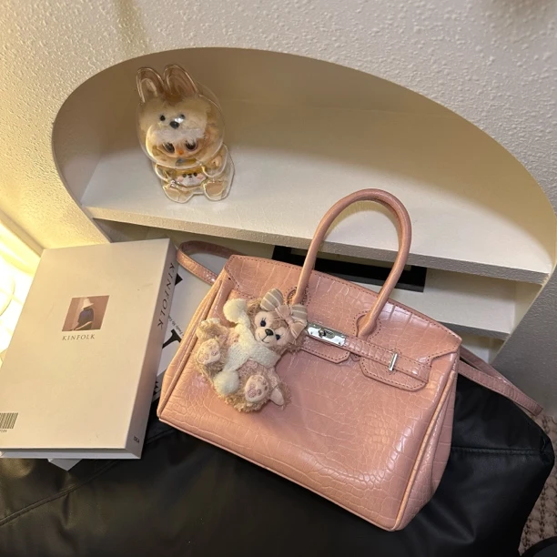 【HM】春夏派对 多巴胺铂金包鳄鱼纹小众手提斜挎包凯莉独特气质感