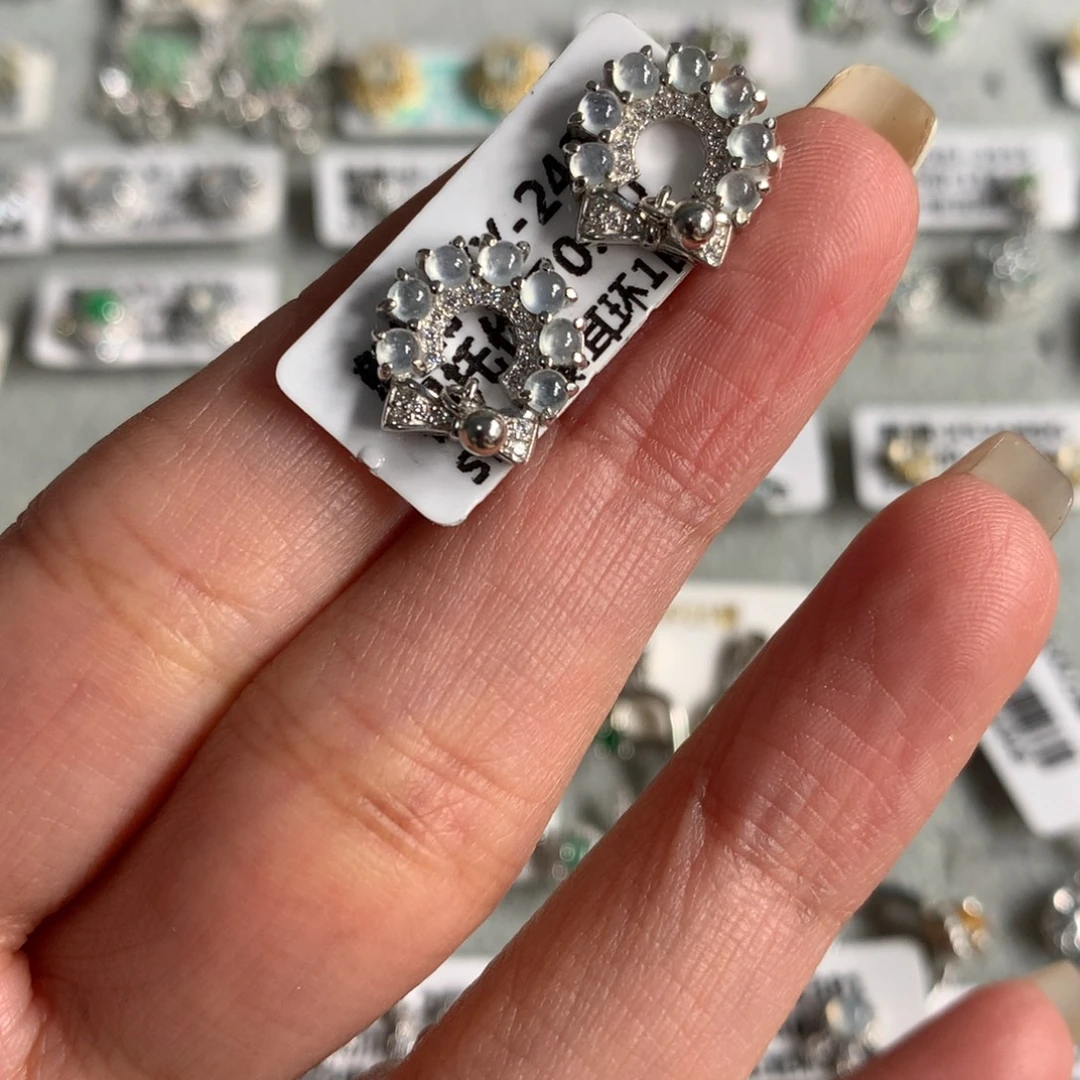 翡翠银S925镶嵌耳饰耳钉