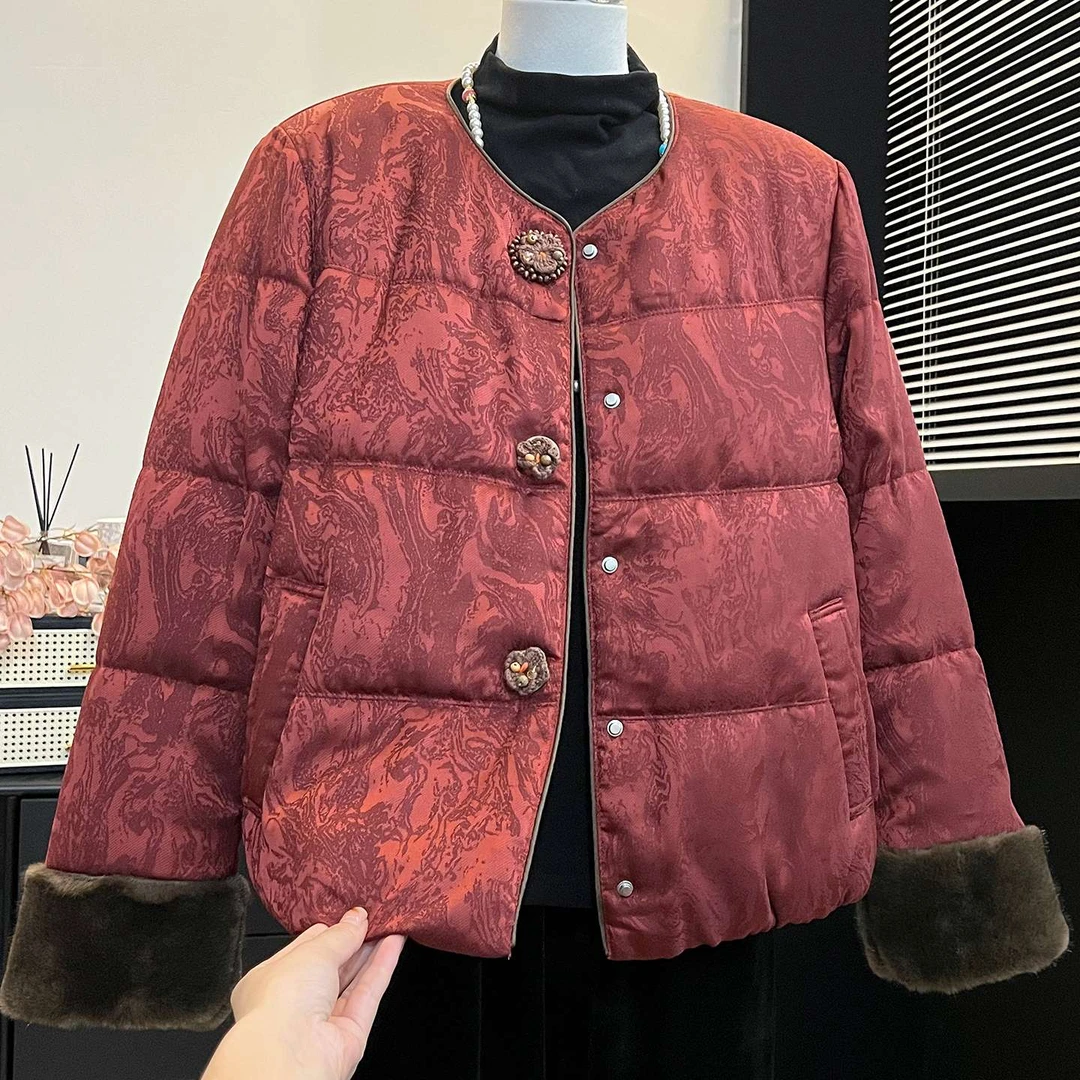 妈妈红色新中式国风棉衣棉服2025冬季新款中老年高贵优雅夹棉外套