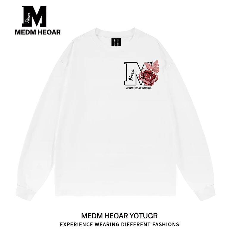 MEDM HEOAR美式刺绣长袖T恤情侣潮牌上衣春秋打底衫【三标齐全】