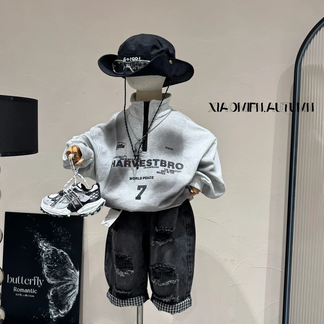 儿童POLO卫衣2025秋款韩版喷绘男童洋气痞帅童装宽松百搭80521