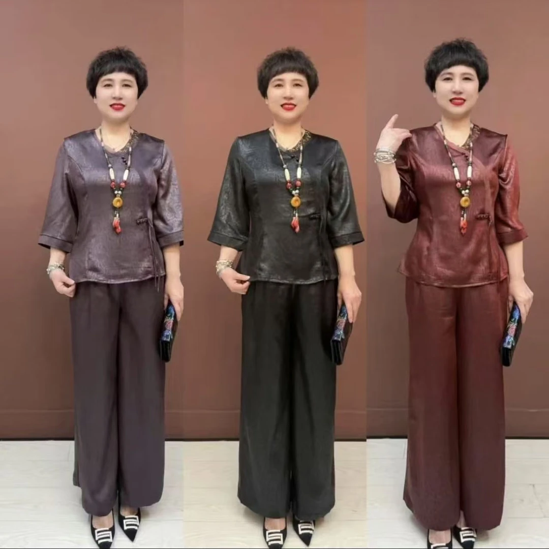 2025新款妈妈春夏显瘦套装洋气中老年女装流苏两件套装妈妈装裤子