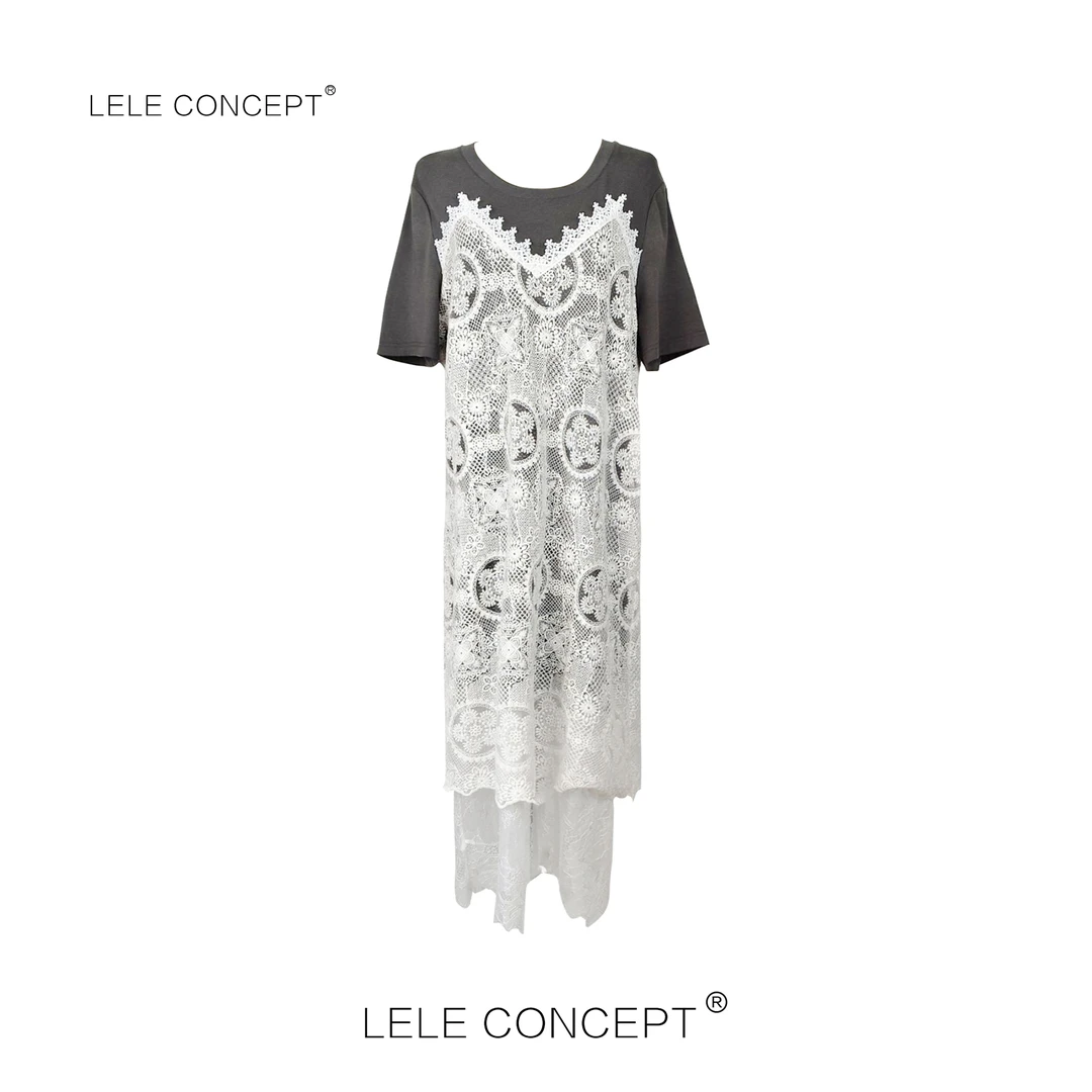 新款气质拼接蕾丝连衣裙休闲减龄显瘦Q0645