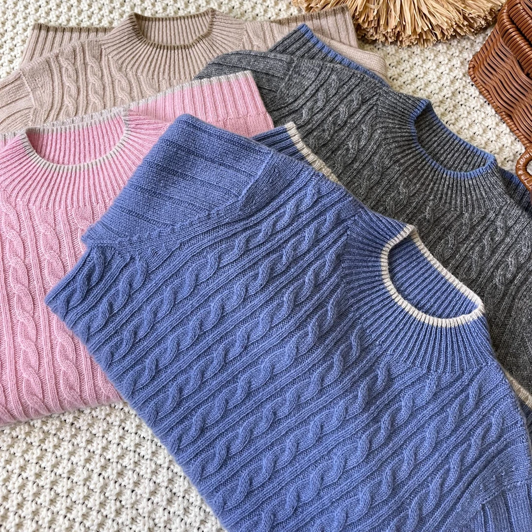 100%纯羊毛中性圆领毛衣童装新款时髦轻奢立体绞花亲子装SW25005