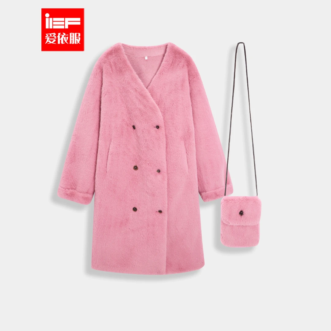 IEF/爱依服冬季新款法式甜酷时尚小众洋气设计通勤百搭毛绒长外套