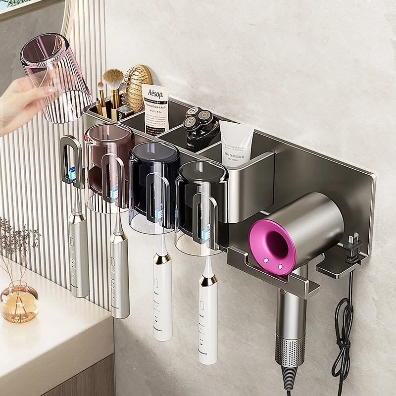 蓝藤置物架牙具架免打孔支架壁挂刷枪灰漱口杯牙刷架吹风机电动