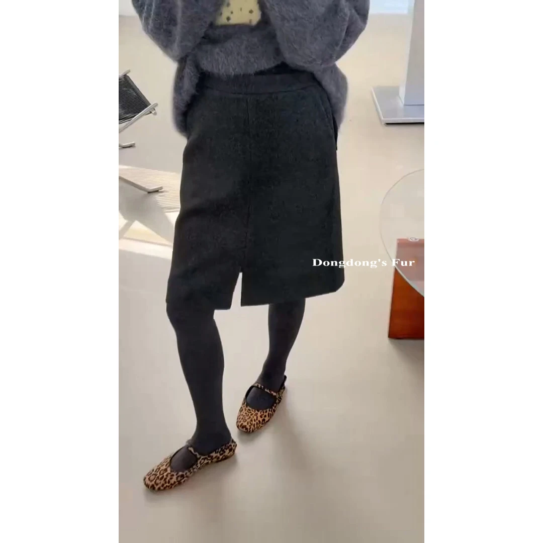 网红半裙半身裙高腰厚款百褶中长裙打底包臀纯色中裙