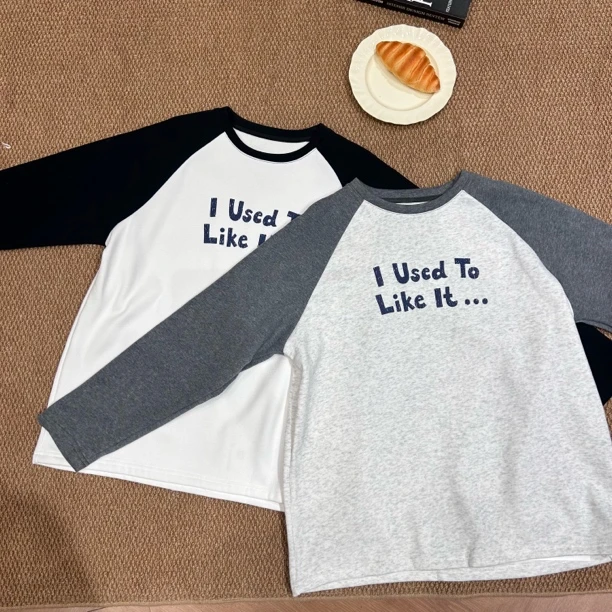 新疆包邮【8139】圆领字母印花插肩袖卫衣（加绒）衣长69