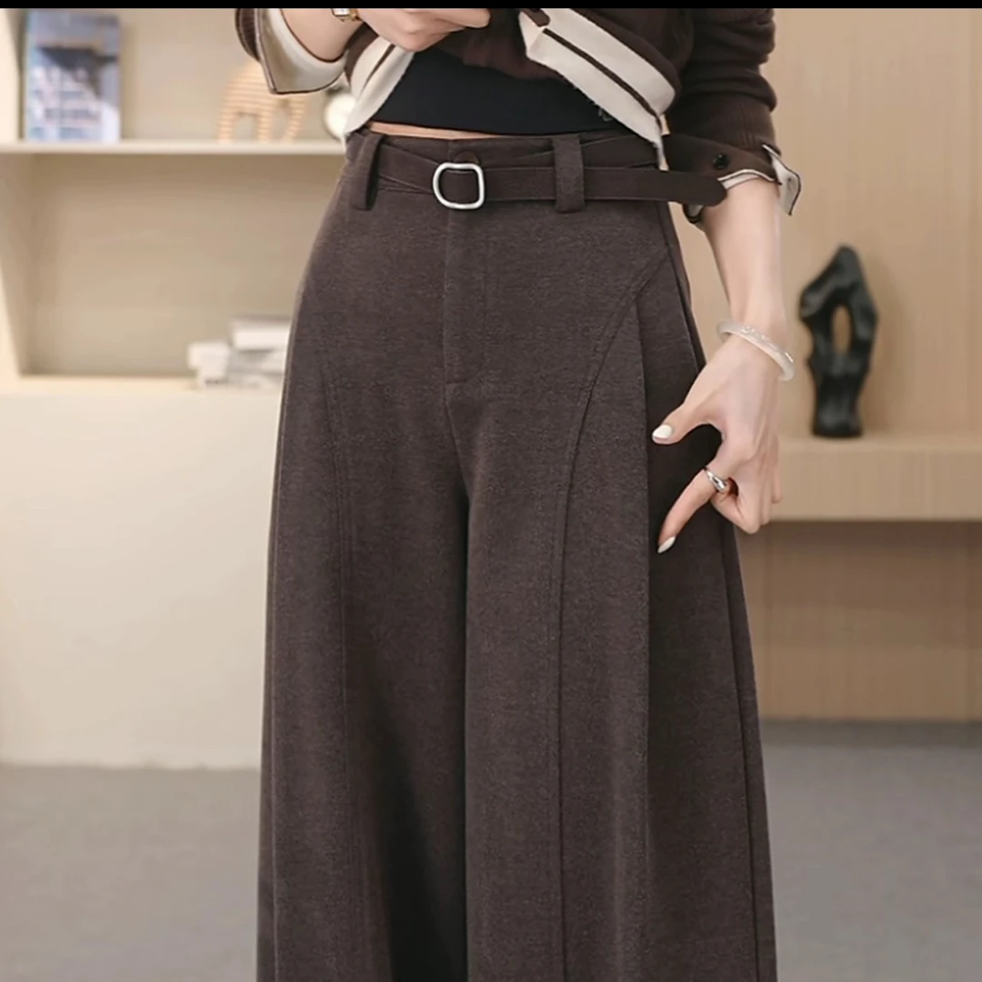 秋冬厚款呢子贝斯裤~糯感休闲裤垂感宽松直筒裤显瘦阔腿裤女1527