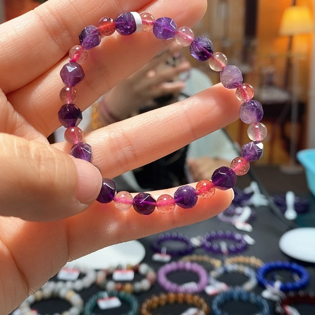 水晶手链未镶嵌草莓晶紫水晶随形手串