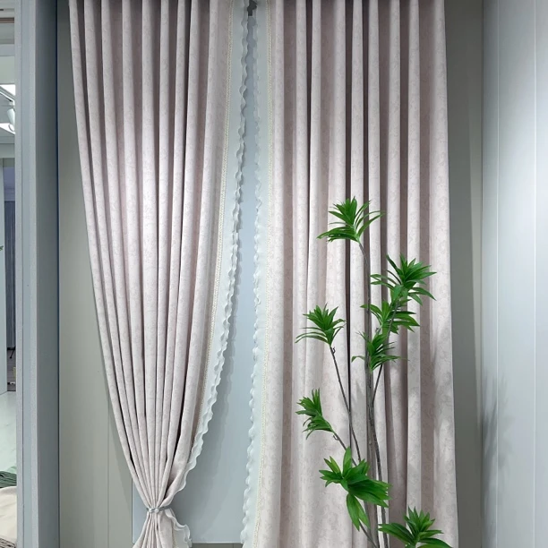 （送花边）-6米对开-花仙子-奶油粉-双面高端浮雕雪尼尔-窗帘