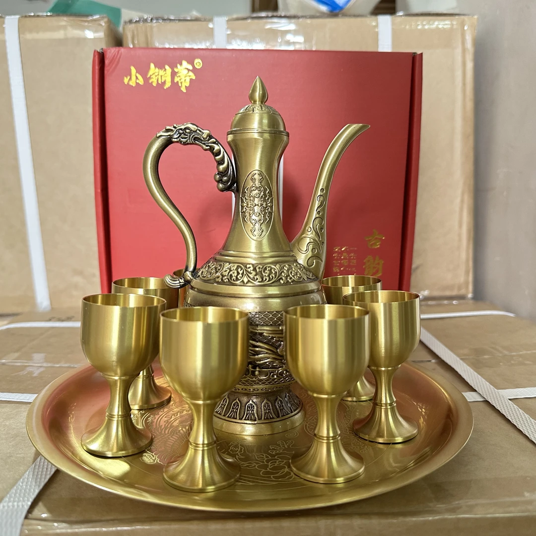 粉丝专享中号【礼盒装一壶十杯加盘子】龙凤酒壶配十个高脚杯加盘子