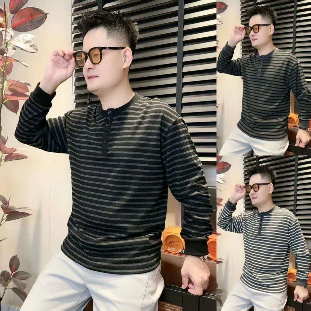 经典条纹亨利领男士长袖卫衣秋季新款时尚潮流百搭长袖卫衣3559