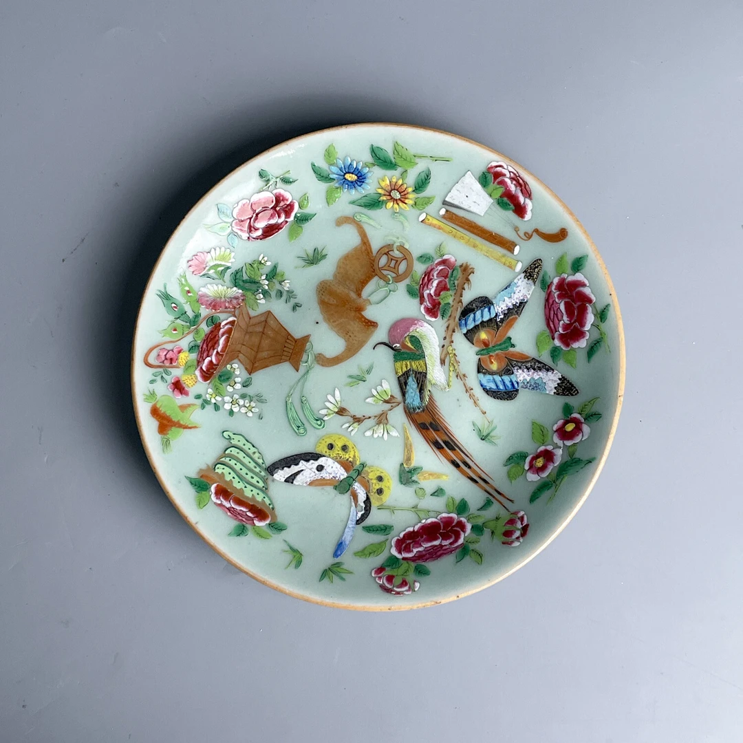 道光豆青釉花鸟盘-M25D6005989