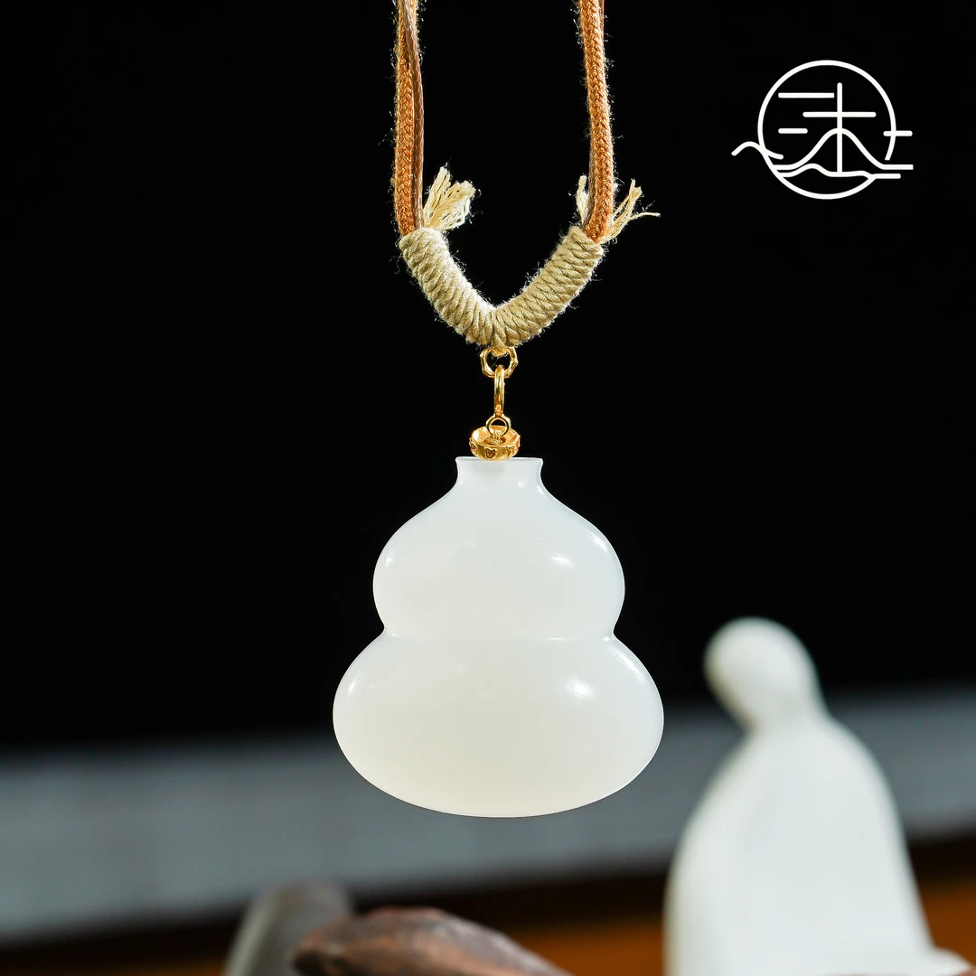 木润【福禄双至】天然和田玉白玉葫芦项链  S925银