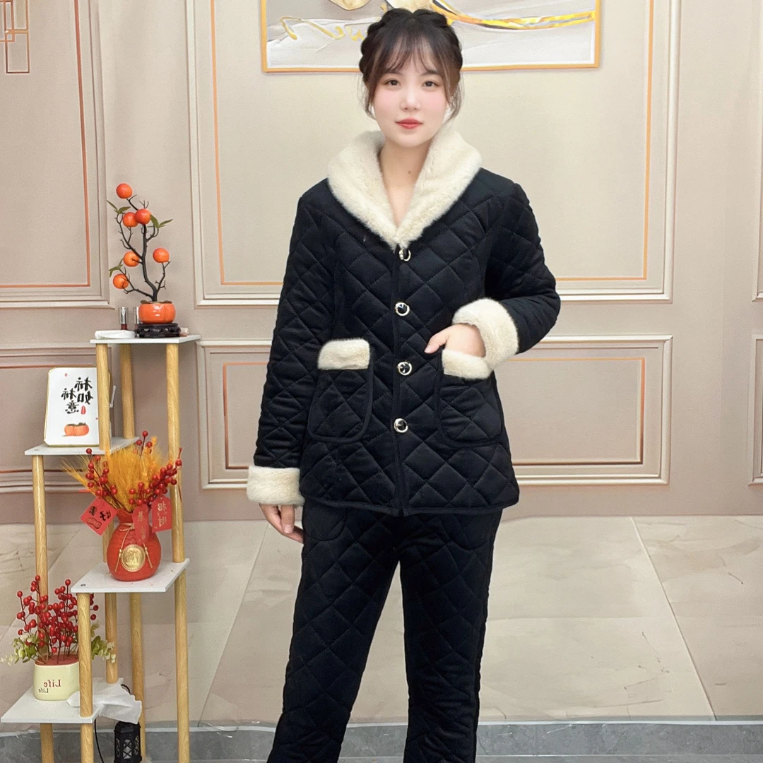 休闲保暖棉袄棉裤静奢风2025秋冬季新款H时尚女士简约减龄套装