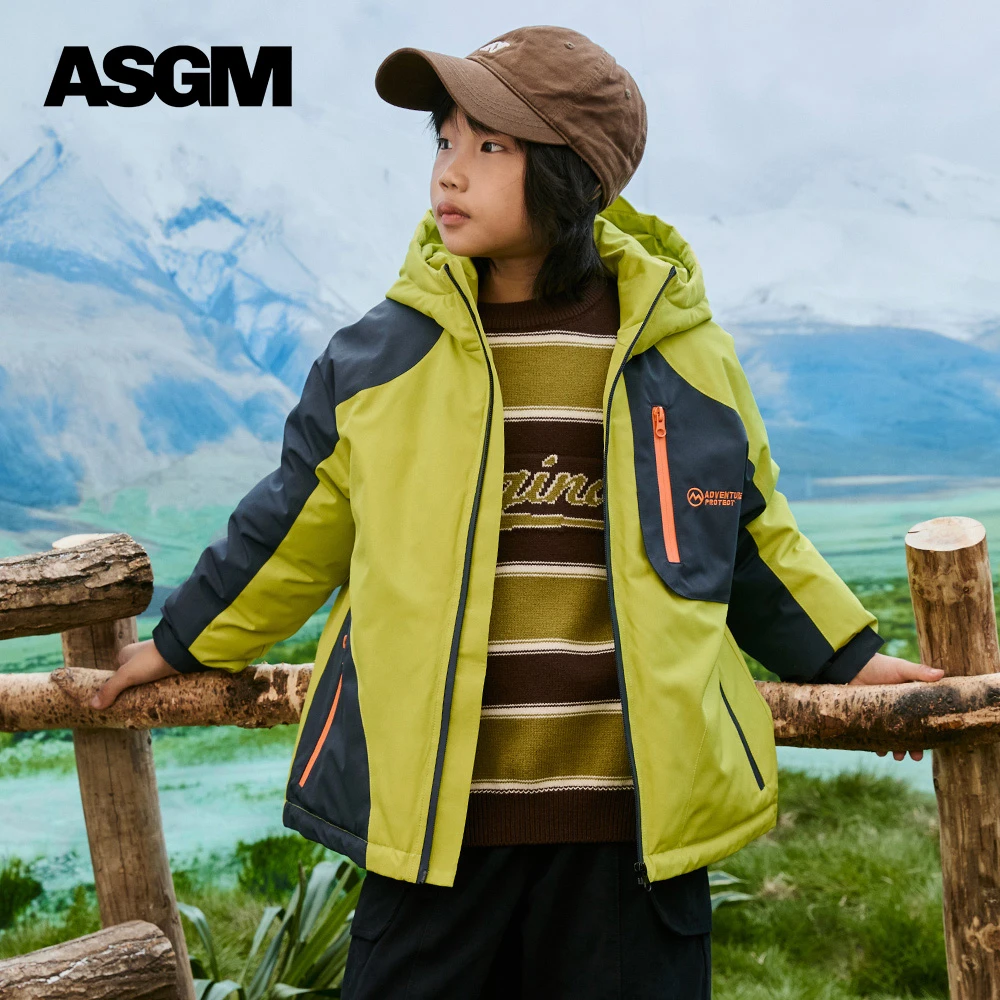 Asgm童装男童免洗90冲锋衣中长款羽绒服24冬季新款儿童中大童外套