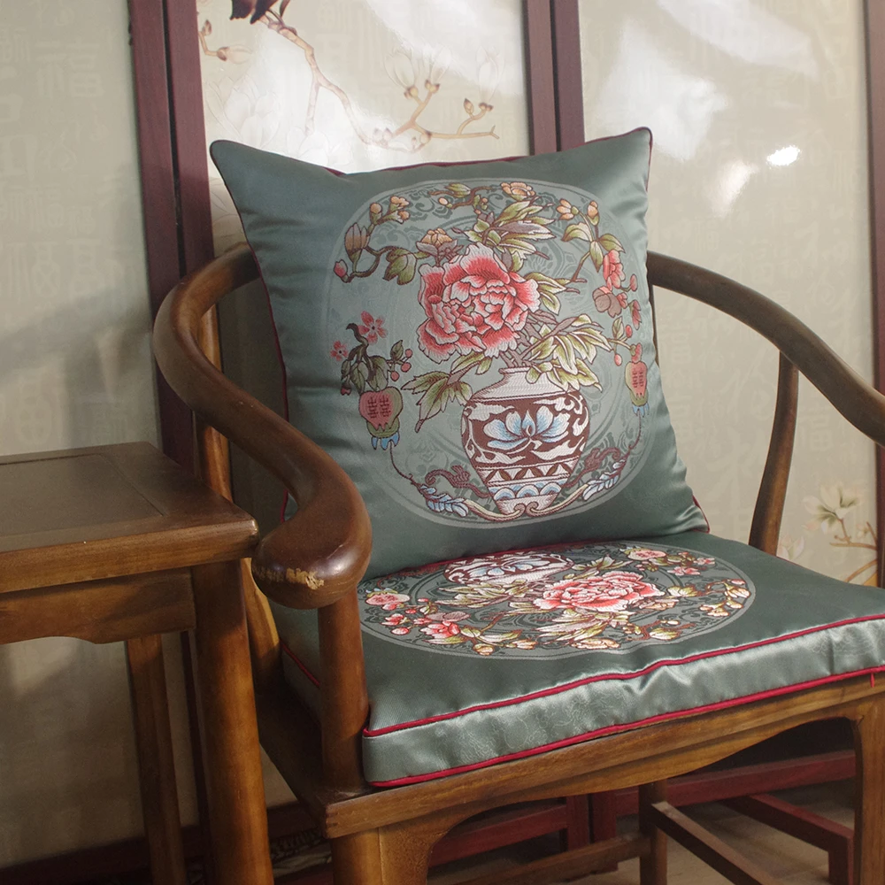 富贵牡丹岁贡新中式包边双面抱枕红木靠垫圈椅抱枕提花腰枕靠枕