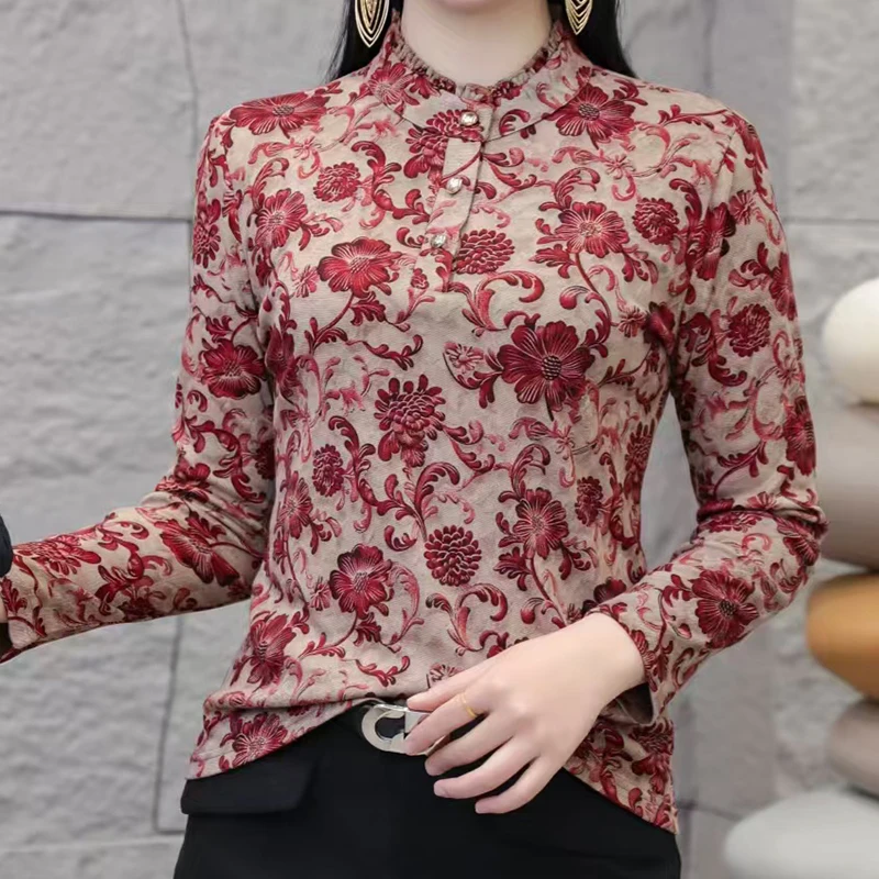 中老年妈妈装打底衫女装宽松气质上衣半高领长袖T恤