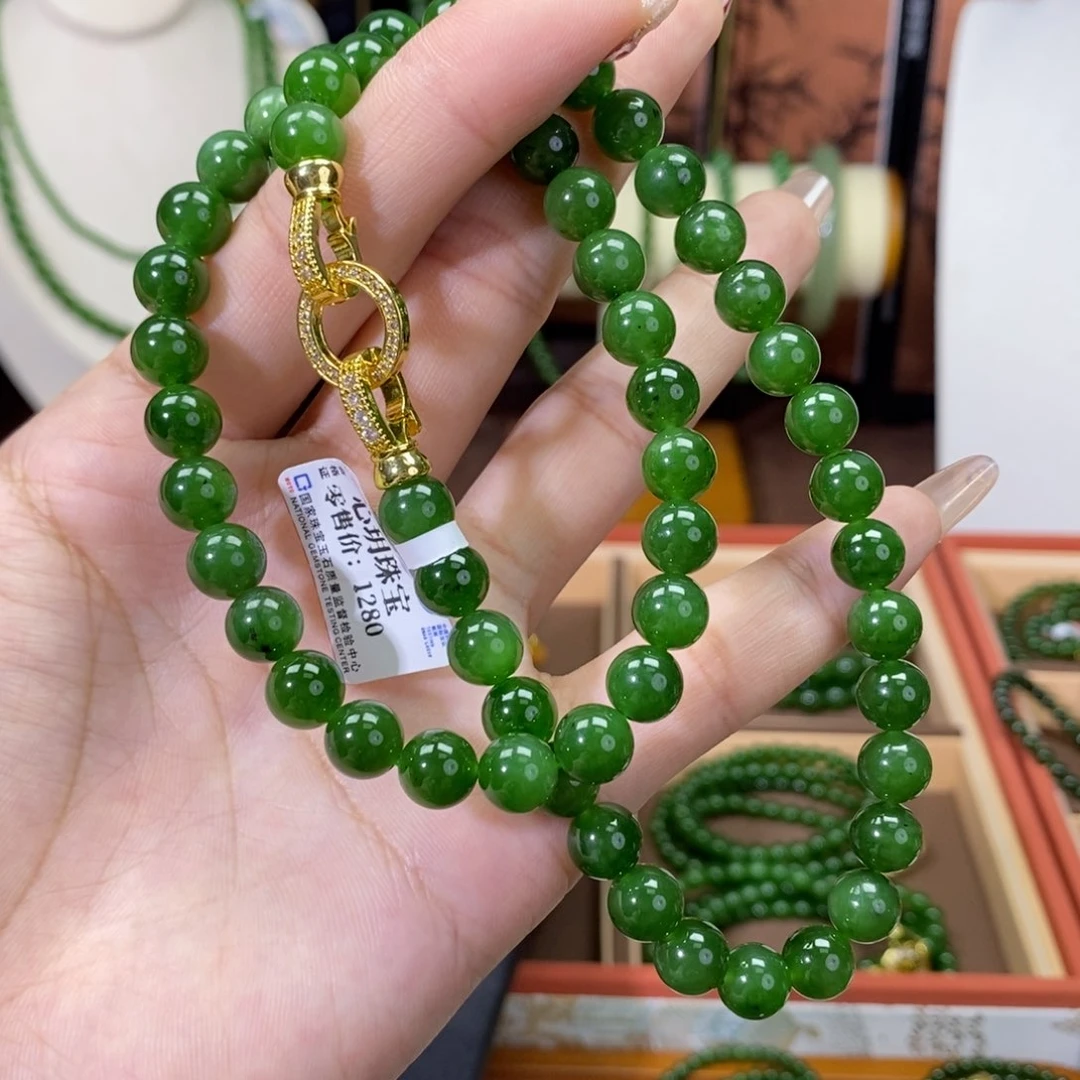 和田玉（碧玉）颈饰未镶嵌菠菜8