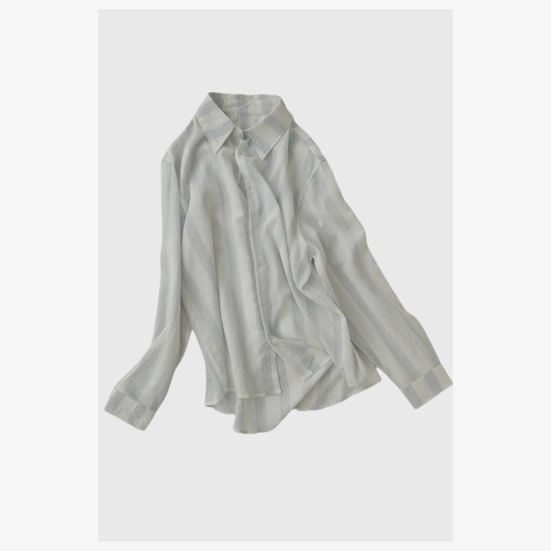 小刺绣翻领宽松长袖夏季衬衣衬衫