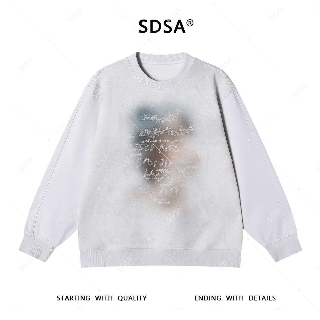 SDSA男士2025新款轻奢痞帅男装撞色刺绣字母圆领卫衣慵懒风百搭