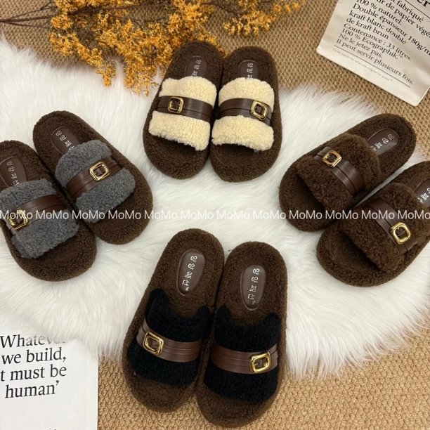 毛毛拖鞋女外穿2025秋季新款网红时尚百搭保暖休闲厚底毛拖鞋