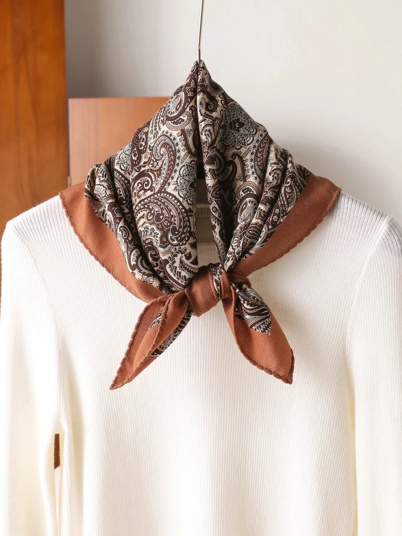 复古老钱风 真丝羊毛中方巾65*65cm