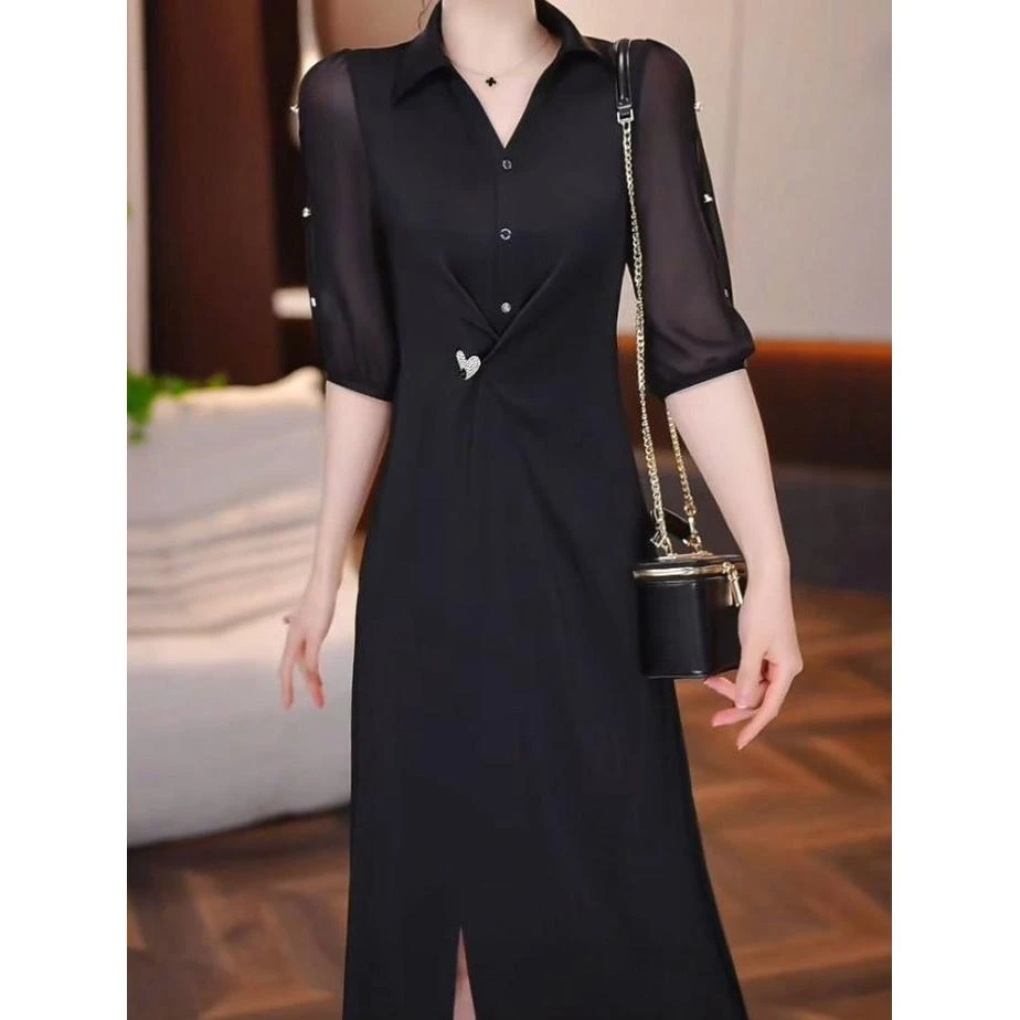 珍珠缎连衣裙2025夏季新款气质高贵显瘦女人味赫本风法式礼服裙子