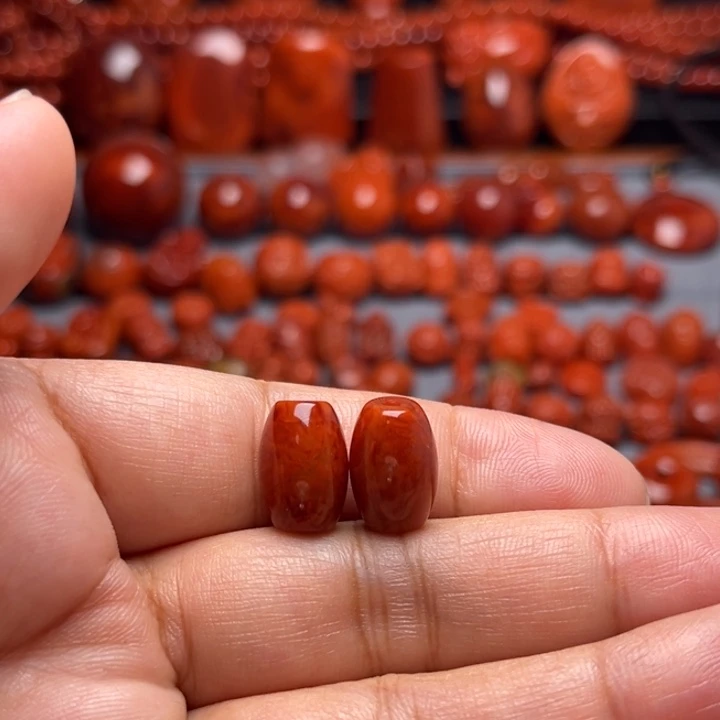 南红玛瑙未镶嵌配饰火焰纹勒子对珠9.3mm