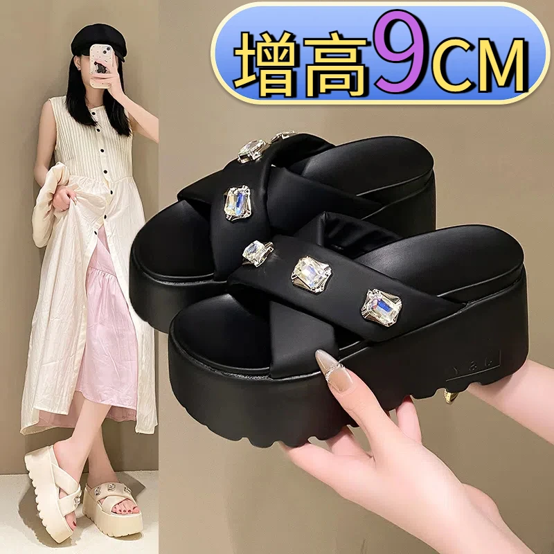 一字型公主风松糕底厚款一字拖凉鞋2025年防滑坡跟软底百搭沙滩鞋