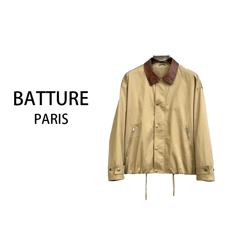 2025新款男士高奢精品时尚百搭巴恩风短款老钱风真皮夹克外套