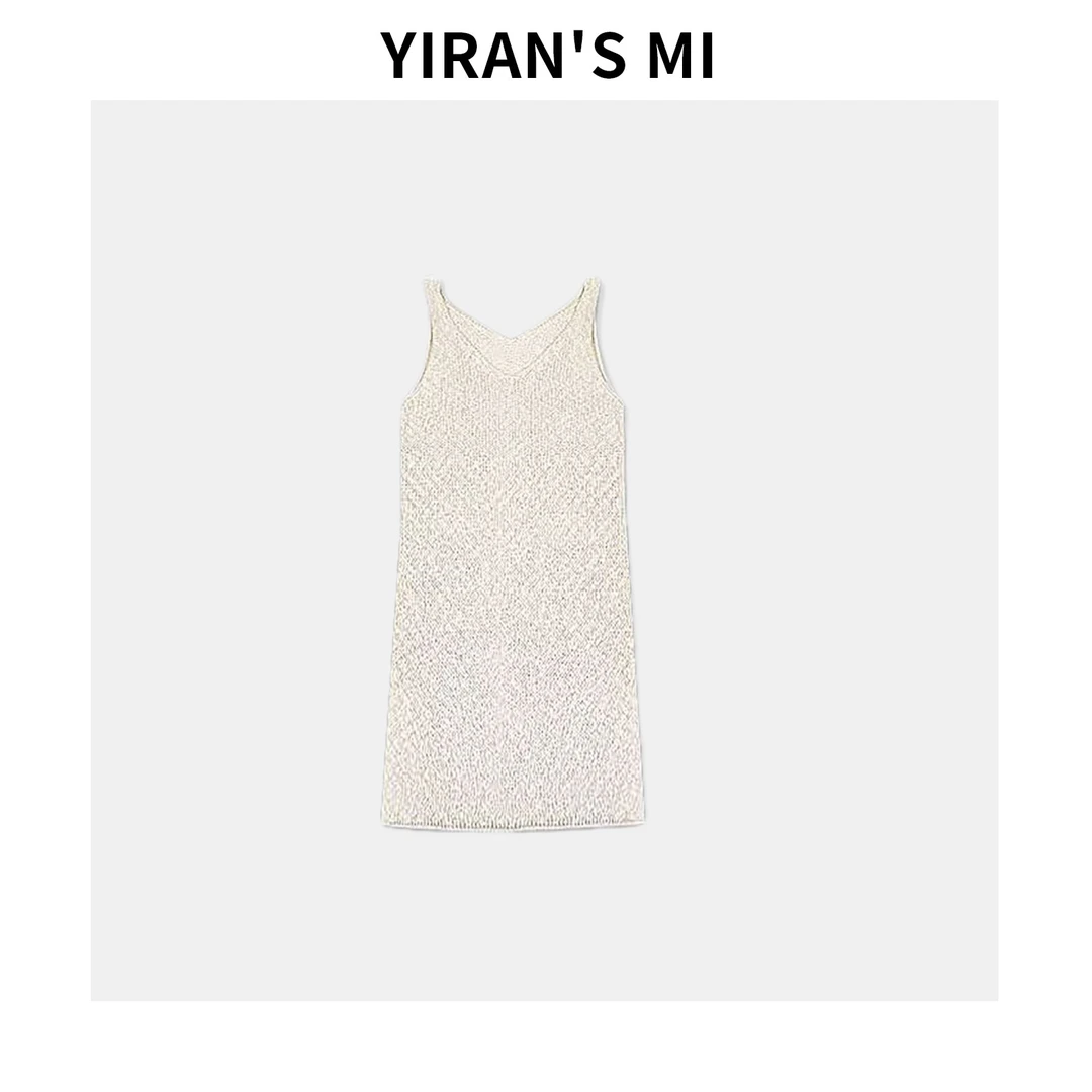 一然 奶茶针织裙 松弛感慵懒风无袖V领背心开衩针织裙 YLM00118