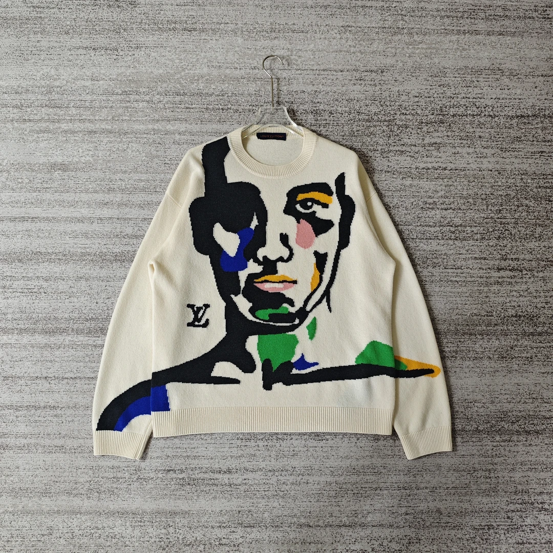 99新 LouisVuitton/路易威登 FW23人物撞色针织长袖/XL码＃4006