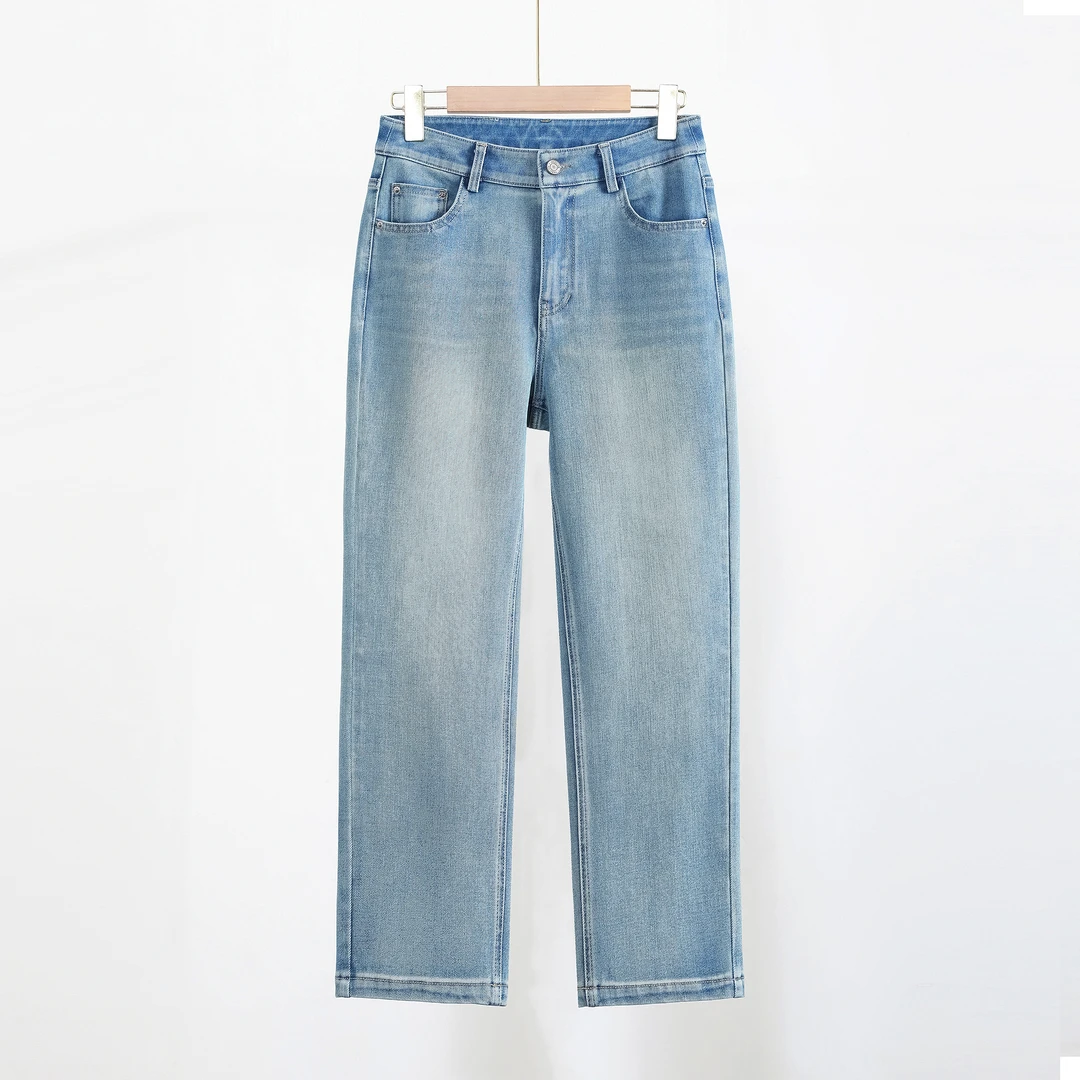 [8013]春夏高腰显瘦四面弹力直筒牛仔裤法棍裤时尚百搭九分裤