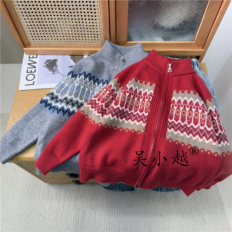 吴小越w2007男童年货中国红毛衣新款韩版宽松儿童上衣男孩冬装潮