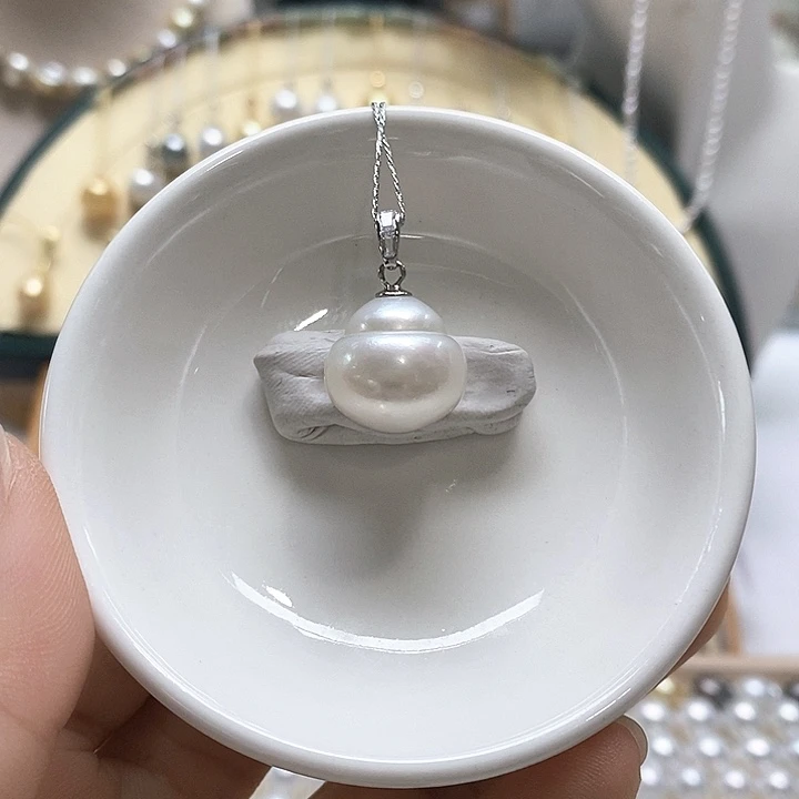 能***荐海水珍珠银S925镶嵌吊坠(不含链)葫芦澳白15-16mm